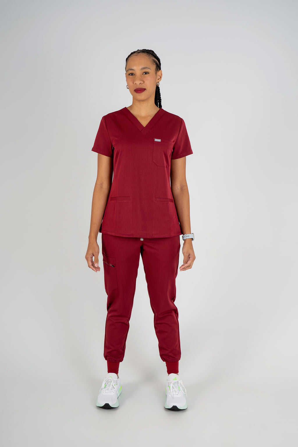Amara Three-Pocket Scrub Top and Lara Jogger Set - Maroon