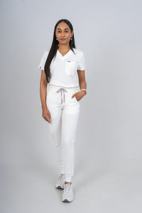 Arctic White Amara Three-Pocket Scrub Top and Lara Jogger Set