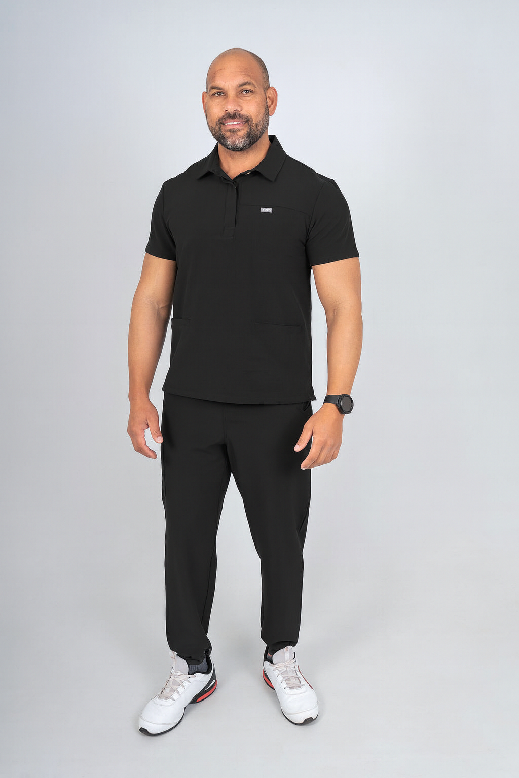 Black Matteo Three-Pocket Scrub Top and Neo Jogger Set
