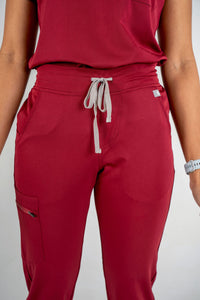 Amara Three-Pocket Scrub Top and Lara Jogger Set - Maroon