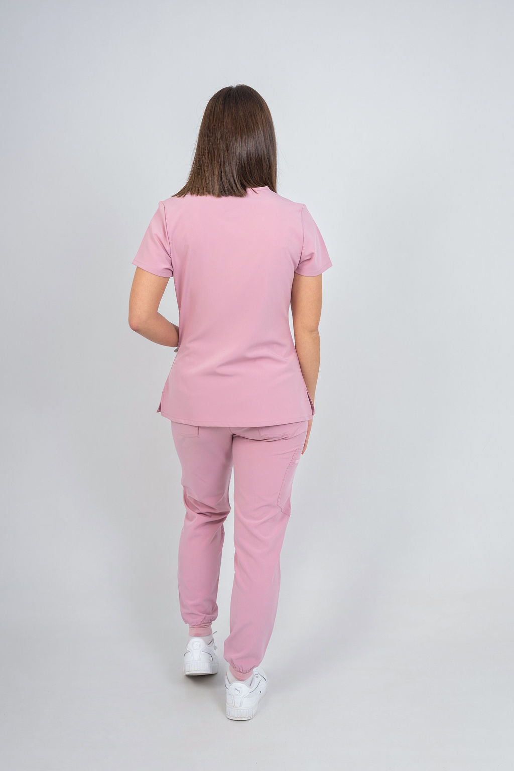 Pastel Pink Amara Three-Pocket Scrub Top and Lara Jogger Set