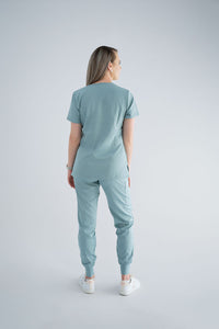 Ocean Mist Ella Three-Pocket Scrub Top and Eva Jogger Set
