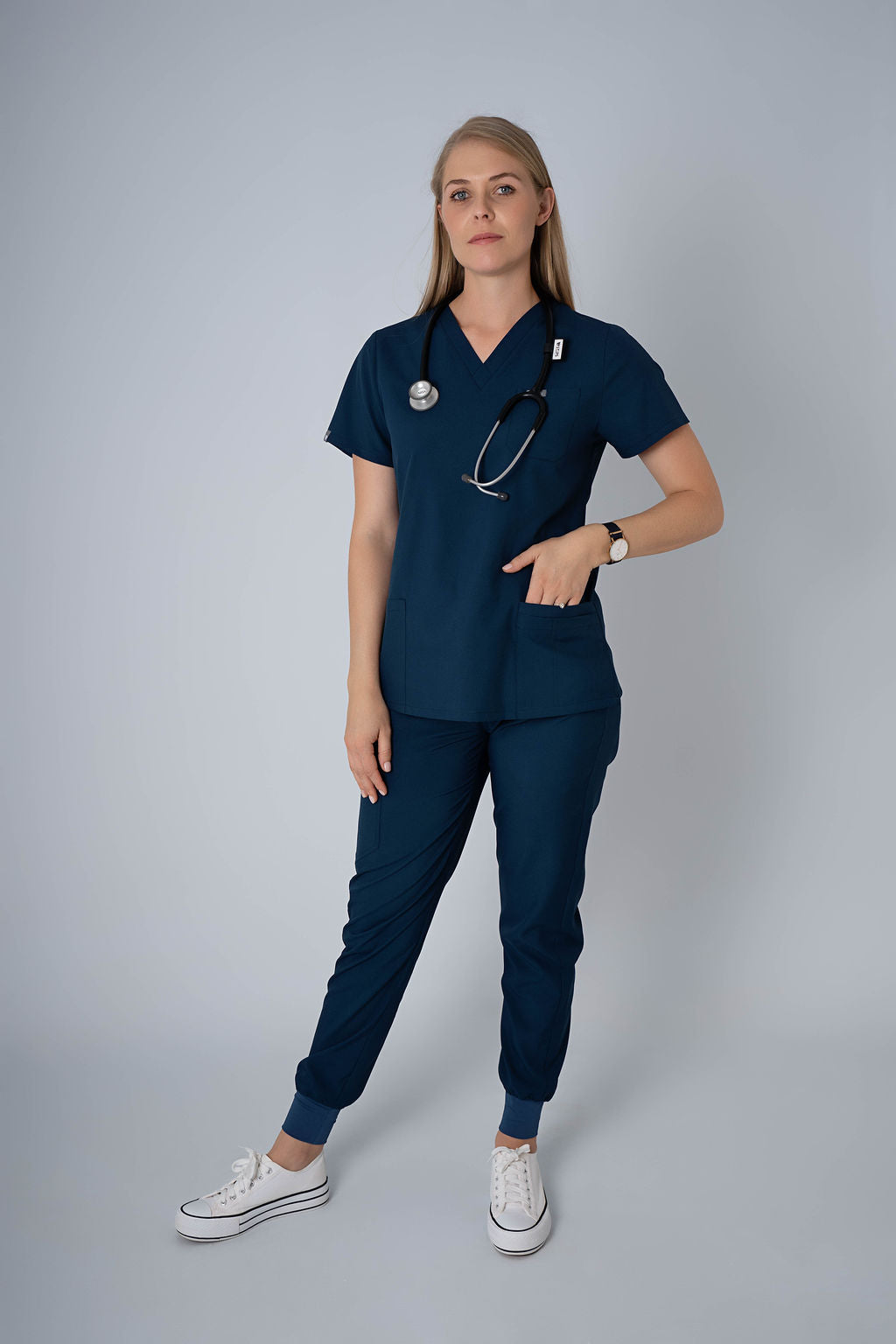 Deep Reef Ella Three-Pocket Scrub Top and Eva Jogger Set