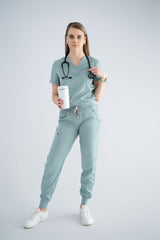Ocean Mist Ella Three-Pocket Scrub Top and Eva Jogger Set