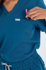 Essential Jane One-Pocket Scrub Top - Carribean Blue