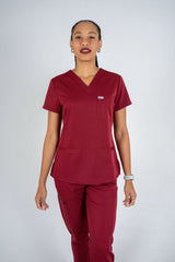 Amara Three-Pocket Scrub Top and Lara Jogger Set - Maroon