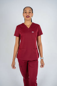 Amara Three-Pocket Scrub Top and Lara Jogger Set - Maroon