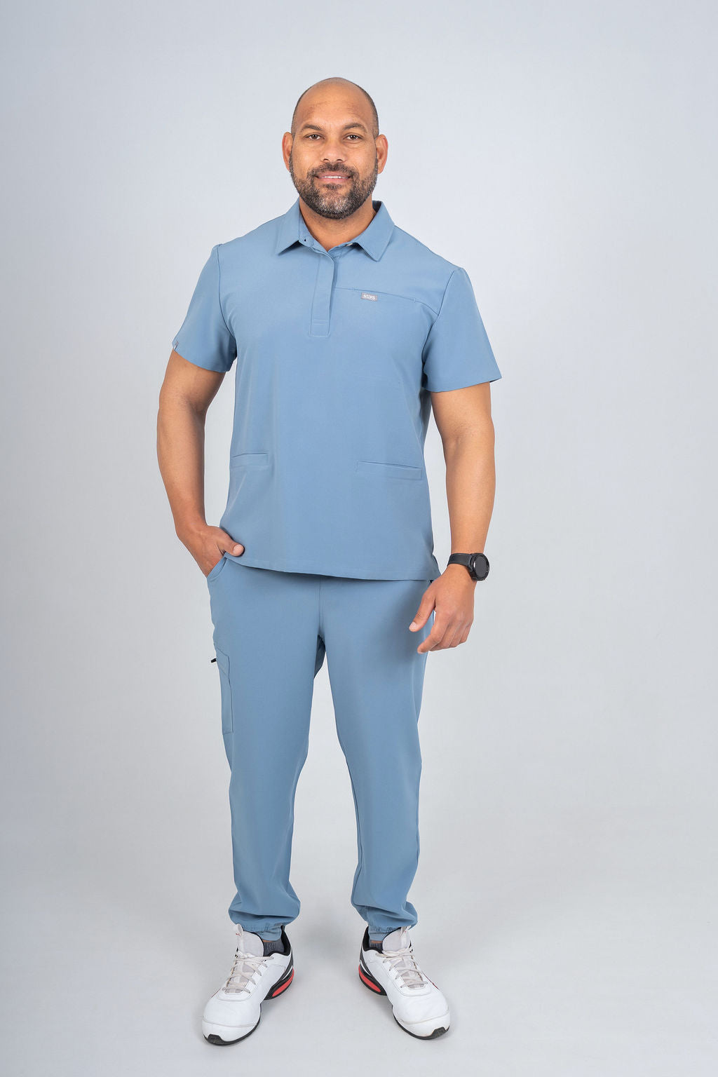 Steel Blue Matteo Three-Pocket Scrub Top and Neo Jogger Set
