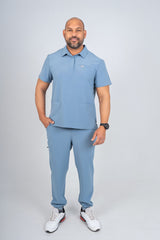 Steel Blue Matteo Three-Pocket Scrub Top and Neo Jogger Set