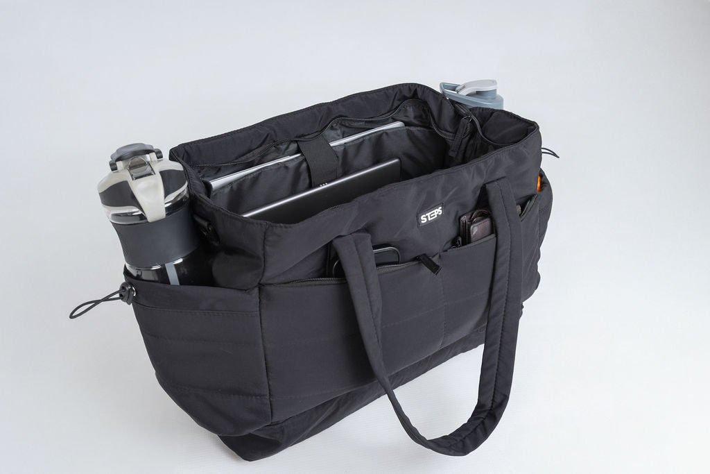 Quilted Tote Bag - Black