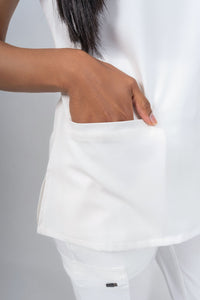 Arctic White Amara Three-Pocket Scrub Top and Lara Jogger Set