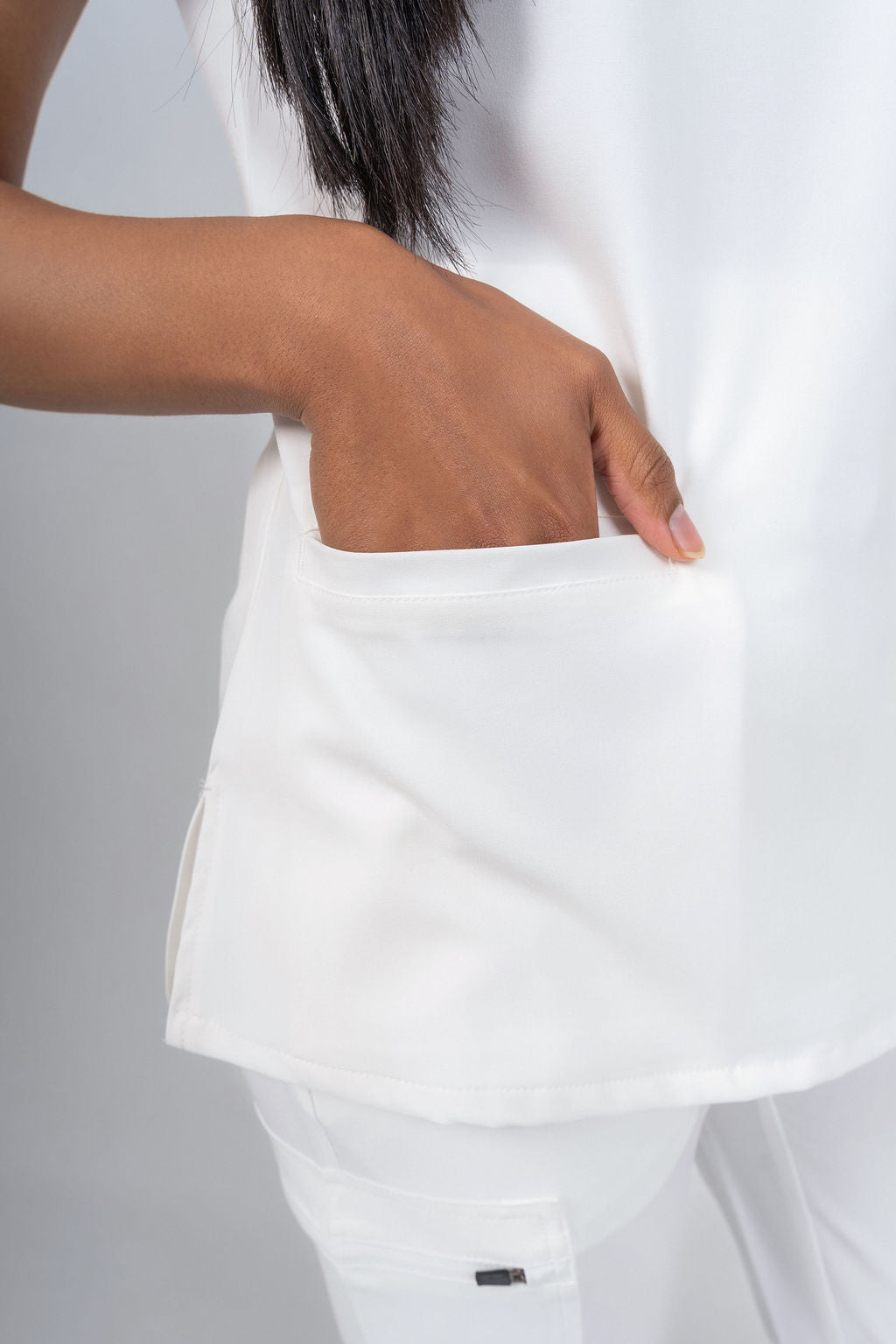 Arctic White Amara Three-Pocket Scrub Top and Lara Jogger Set
