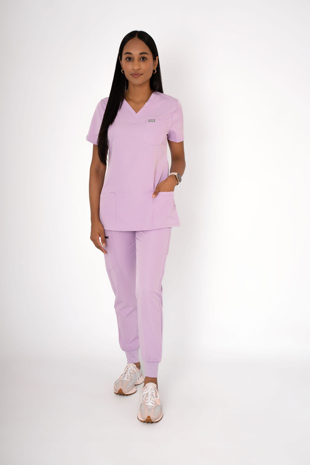 Lavender Haze Ella Three-Pocket Scrub Top and Eva Jogger Set