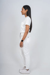 Arctic White Amara Three-Pocket Scrub Top and Lara Jogger Set