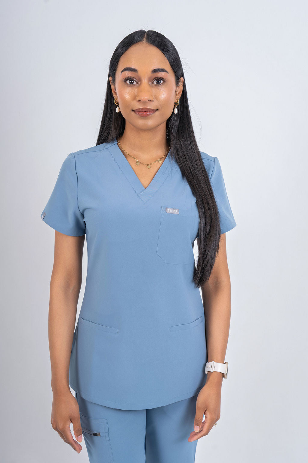 Steel Blue Amara Three-Pocket Scrub Top and Lara Jogger Set