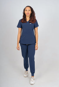Navy Amara Three-Pocket Scrub Top and Lara Jogger Set