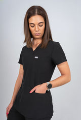 Black Amara Three-Pocket Scrub Top and Lara Jogger Set