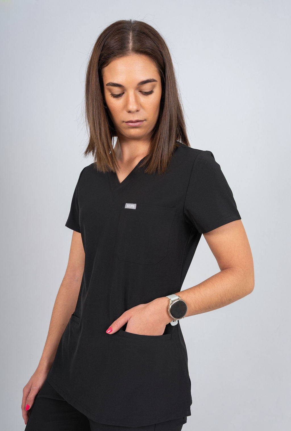 Black Amara Three-Pocket Scrub Top and Lara Jogger Set
