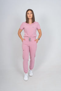 Pastel Pink Amara Three-Pocket Scrub Top and Lara Jogger Set