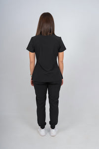 Black Amara Three-Pocket Scrub Top and Lara Jogger Set