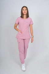 Pastel Pink Amara Three-Pocket Scrub Top and Lara Jogger Set