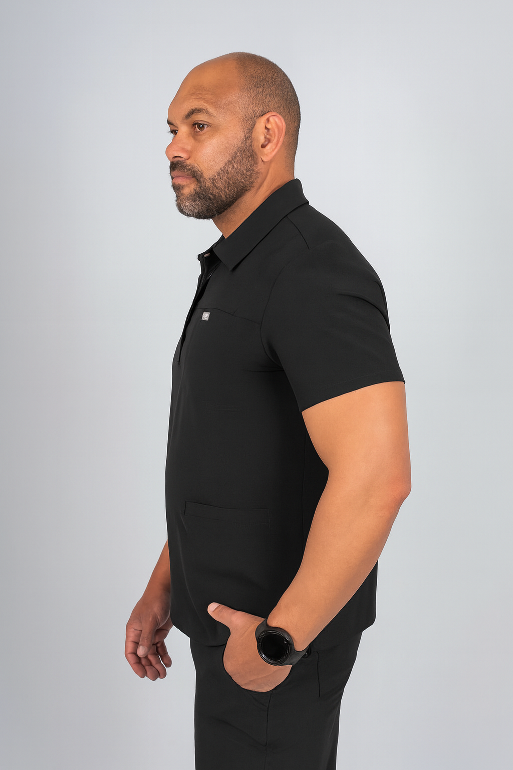 Black Matteo Three-Pocket Scrub Top and Neo Jogger Set