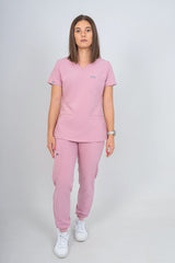 Pastel Pink Amara Three-Pocket Scrub Top and Lara Jogger Set