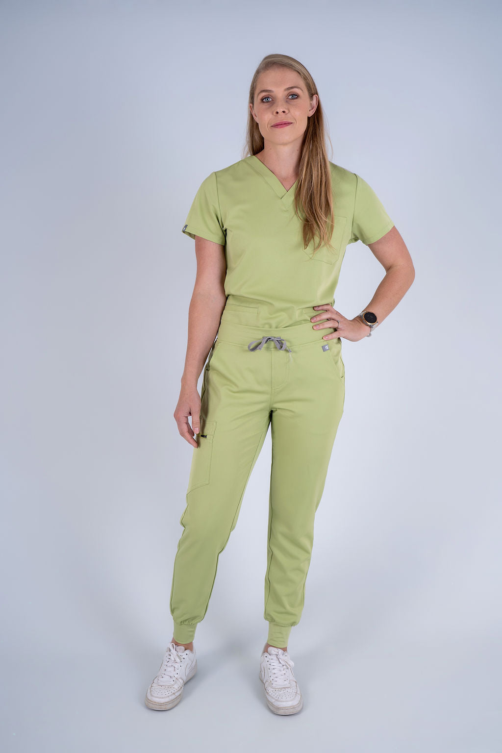 Amara Three-Pocket Scrub Top and Lara Jogger Set - Matcha