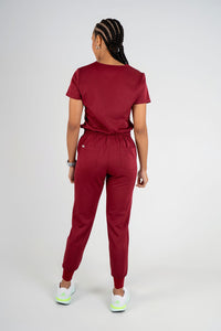 Amara Three-Pocket Scrub Top and Lara Jogger Set - Maroon