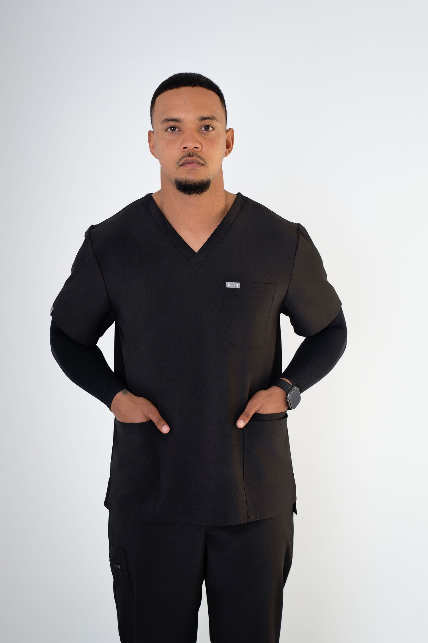 Coal Black Alex Three-Pocket Scrub Top and Leo Jogger Set