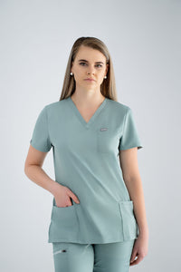 Ocean Mist Ella Three-Pocket Scrub Top and Eva Jogger Set