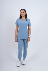 Steel Blue Amara Three-Pocket Scrub Top and Lara Jogger Set