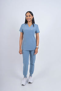Steel Blue Amara Three-Pocket Scrub Top and Lara Jogger Set
