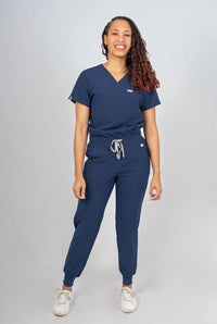 Navy Amara Three-Pocket Scrub Top and Lara Jogger Set