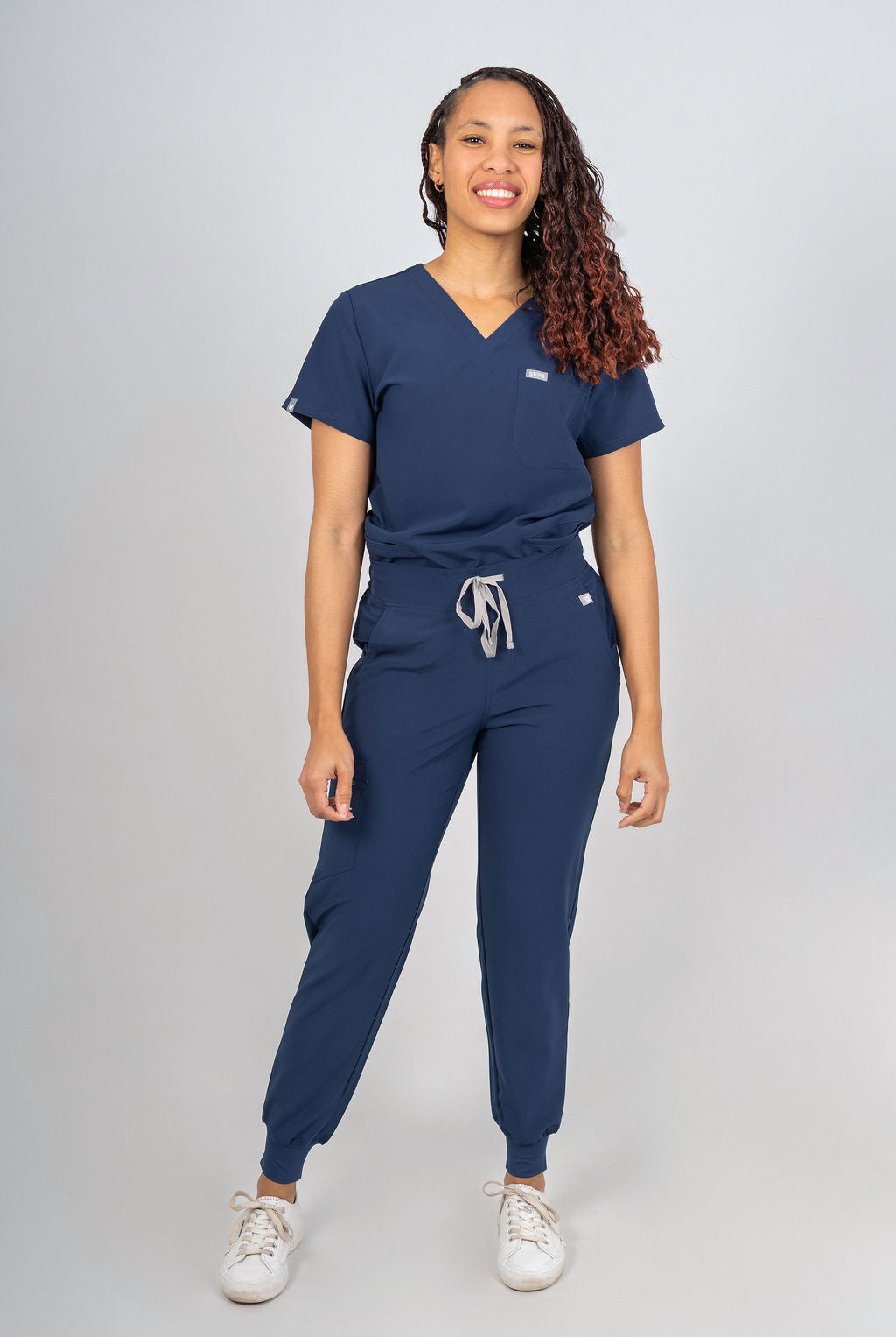 Navy Amara Three-Pocket Scrub Top and Lara Jogger Set