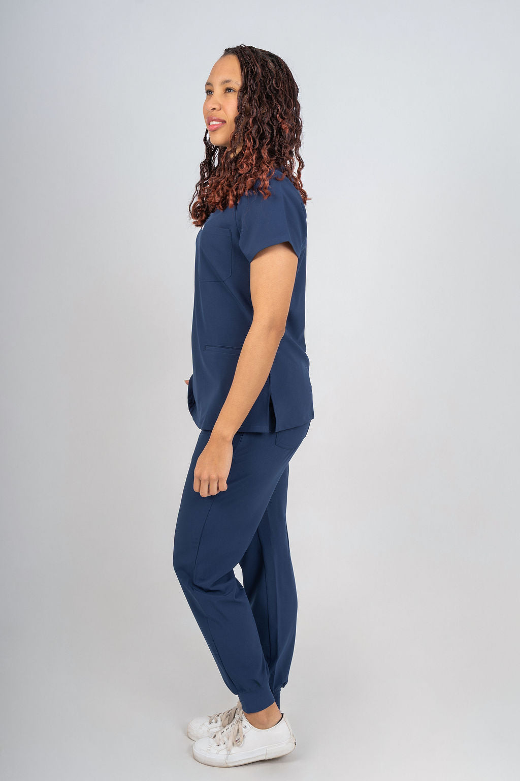 Navy Amara Three-Pocket Scrub Top and Lara Jogger Set
