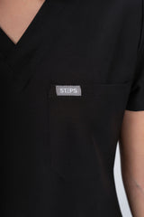 Black Amara Three-Pocket Scrub Top and Lara Jogger Set