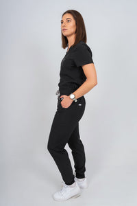 Black Amara Three-Pocket Scrub Top and Lara Jogger Set