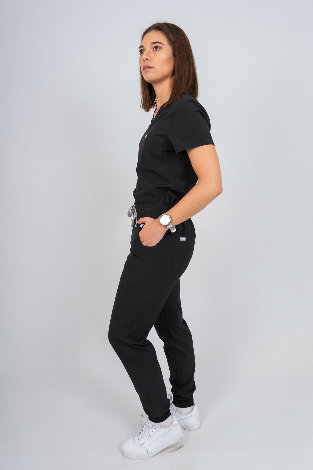 Black Amara Three-Pocket Scrub Top and Lara Jogger Set