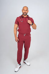 Maroon Matteo Three-Pocket Scrub Top and Neo Jogger Set