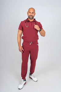 Maroon Matteo Three-Pocket Scrub Top and Neo Jogger Set