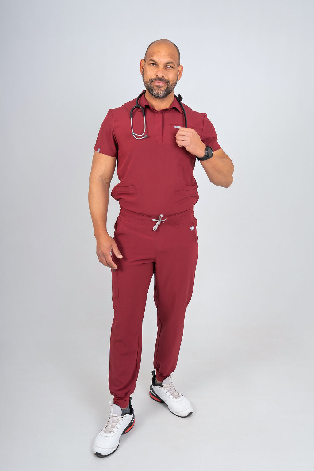 Maroon Matteo Three-Pocket Scrub Top and Neo Jogger Set
