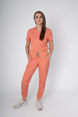 Coral Ella Three-Pocket Scrub Top and Eva Jogger Set
