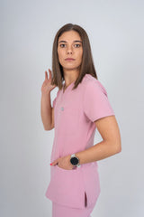 Pastel Pink Amara Three-Pocket Scrub Top and Lara Jogger Set