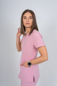 Pastel Pink Amara Three-Pocket Scrub Top and Lara Jogger Set