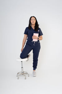 Midnight Navy Ella Three-Pocket Scrub Top and Eva Jogger Set