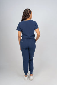 Navy Amara Three-Pocket Scrub Top and Lara Jogger Set