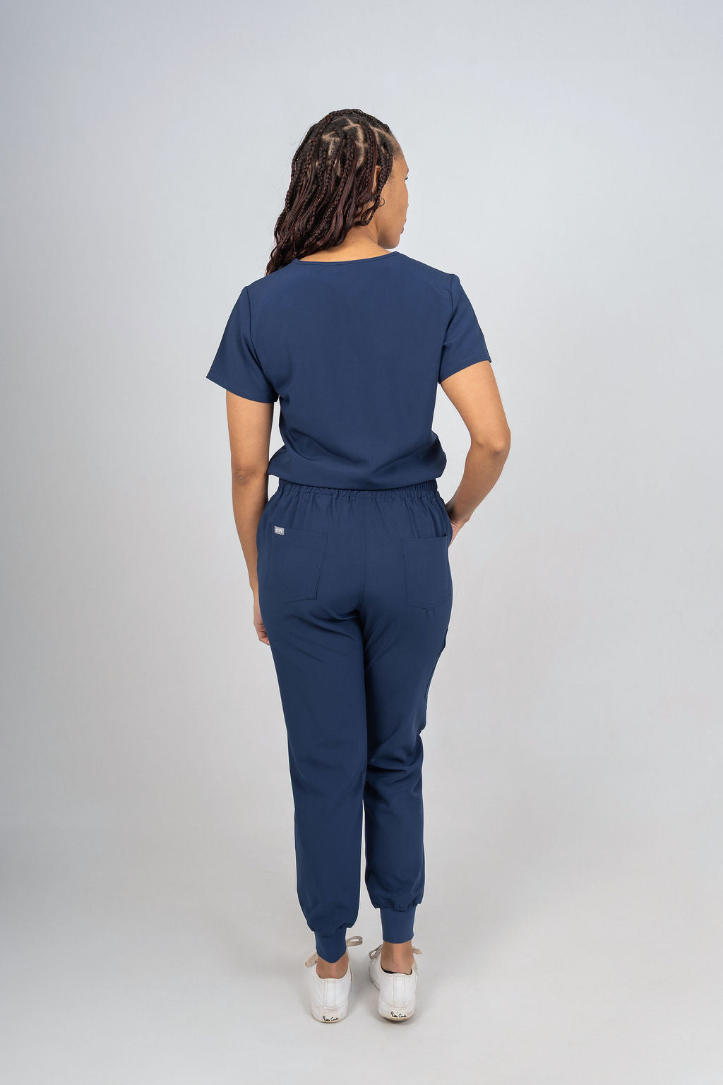 Navy Amara Three-Pocket Scrub Top and Lara Jogger Set