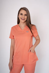 Coral Ella Three-Pocket Scrub Top and Eva Jogger Set