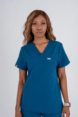 Essential Jane One-Pocket Scrub Top - Carribean Blue